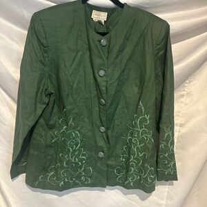 Chic Green Embroidered Women's Blazer